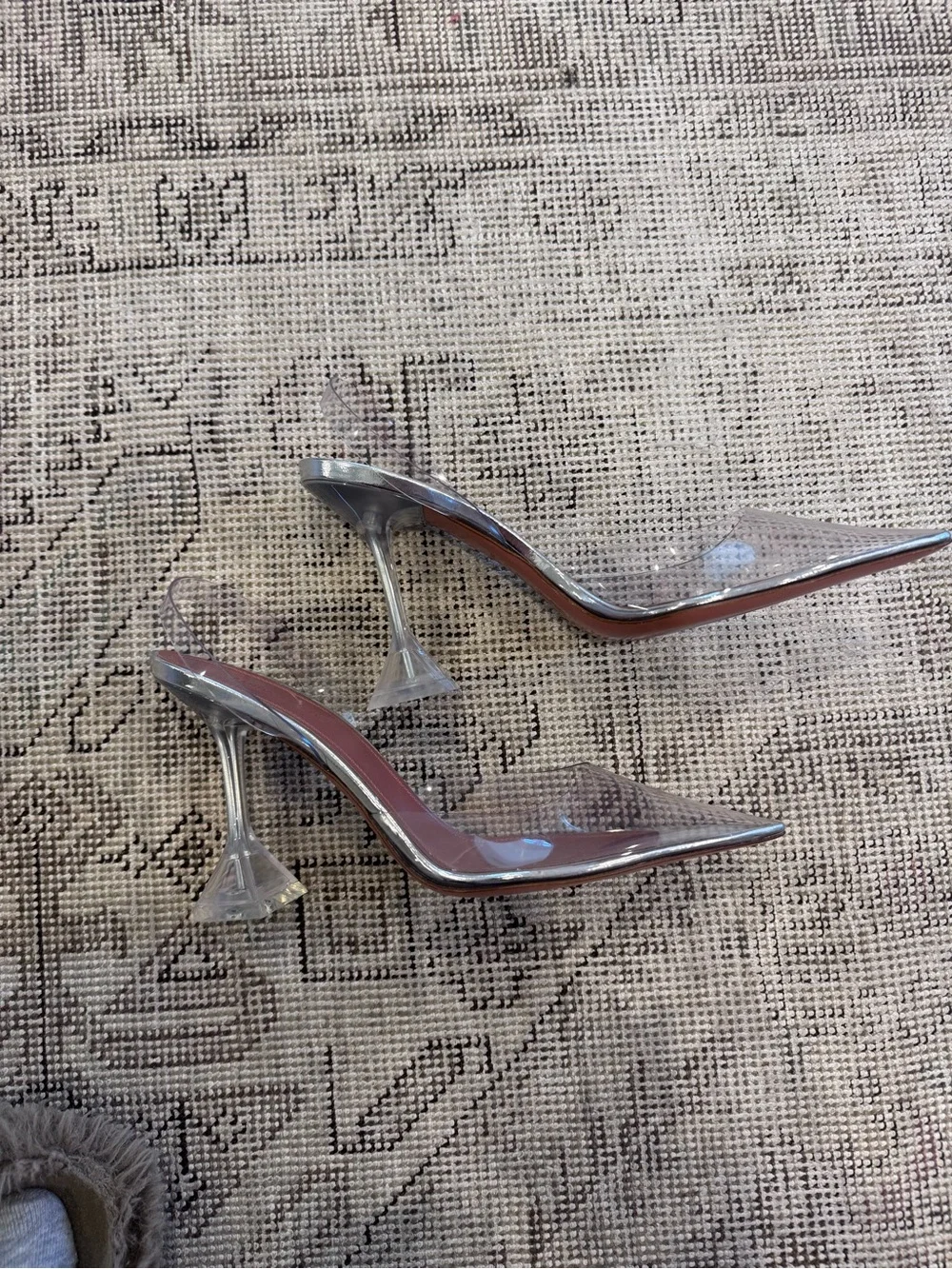 Amina Muaddi Transparent Pointed Slingback Pumps with Caramel Insole
